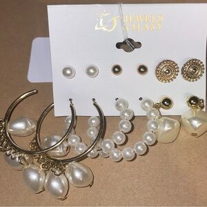 Gold and Pearl Earring Set